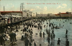 Bathers and Young's Pier Atlantic City, NJ Postcard Postcard