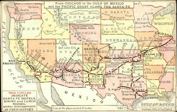 Map from Chicago to the Gulf of Mexico and the Pacific Coast Along the ...