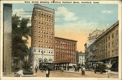 Main Street showing Hartford National Bank Postcard