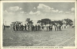 Drafted Men being checked off at Receiving Booths, Camp Devens Ayer, MA Postcard Postcard