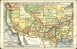 Map From the Greak Lakes to the Pacific Coast and the Gulf of Mexico Along the Santa Fe Maps Postcard Postcard