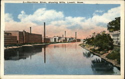 Merrimac River showing Mills Lowell, MA Postcard Postcard