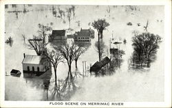 Flood Scene on Merrimac River Postcard