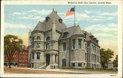 Memorial Hall, City Library Lowell, MA Postcard Postcard