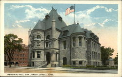 Memorial Hall, City Library Lowell, MA Postcard Postcard