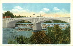 Pawtucketville Bridge and Falls, Merrimack River Lowell, MA Postcard Postcard