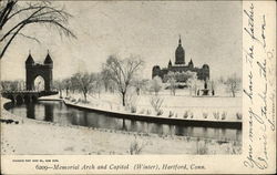 Memorial Arch and Capitol (Winter) Hartford, CT Postcard Postcard