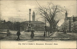 City Hall & Soldier's Monument Worcester, MA Postcard Postcard