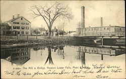 The Mill & Bridge Newton Lower Falls, MA Postcard Postcard