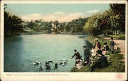 Feeding the Ducks, Fellsmere Reservoir Malden, MA Postcard Postcard