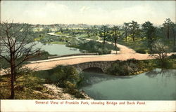 General View of Franklin Park, Showing Bridge and Duck Pond Boston, MA Postcard Postcard