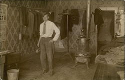 Tailor Shop Interior - Man Holding Iron Postcard