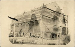 Men Building a Large Barn Postcard