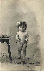 Portrait of Nude Toddler and Cherries Babies Postcard Postcard