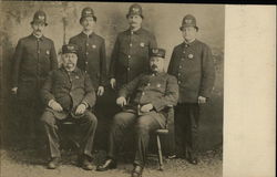 Portrait of Six Police or Firemen in Uniform Postcard