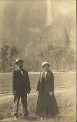 Couple's Portrait in Yosemite Valley and Falls Postcard