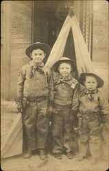 Cowboy Boys In Front of Indian Teepee Postcard