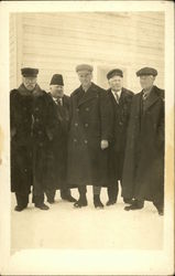 Portrait of Five Men in Coats and Snow Postcard Postcard