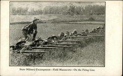 State Military Encampment - Field Maneuvers - On the Firing Line Postcard