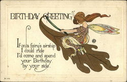 Birthday Greeting If on a Fairy's Airship I Could Ride I'd Come and Spend Your Birthday Postcard Postcard