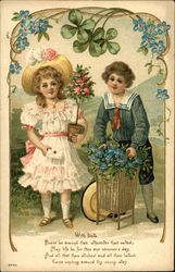 Two Children With Roses and Forget-me-nots Postcard Postcard