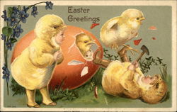 Easter Greetings With Chicks Postcard Postcard