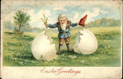 Easter Greetings - Gnome Hatched from Egg Eggs Postcard Postcard