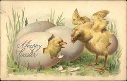 A Happy Easter - Two Chicks Hatching from Eggs Postcard