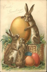 Easter Greetings With Bunnies Postcard Postcard