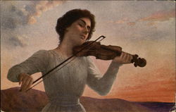 Violinist in Beautiful Setting Women Postcard Postcard