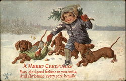 A Merry Christmas May Glad Good Fortune on you Smile And Christmas Every Care Beguile Children Postcard Postcard