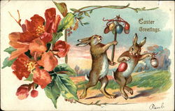 Easter Greetings With Bunnies Postcard Postcard