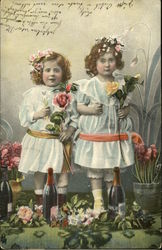 Two Girls Holding Flowers Postcard