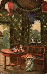 View of Cats in Garden Gazebo Postcard