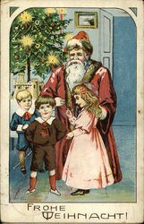 Santa with Three Children Postcard