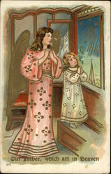 Mother and Daughter Reciting The Lord's Prayer Postcard