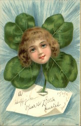 Face of Little Girl on Four-Leaf Clover Girls Postcard Postcard