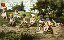 Babies Racing on Snails Multiple Babies Postcard Postcard