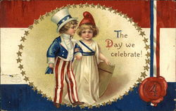 "The Day We Celebrate!" - Patriotic Children, Gold Stars, Red White & Blue Postcard