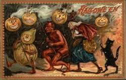 Halloween - Devil & Witch Postcard Postcard