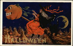 Halloween Witch on Broom Postcard Postcard