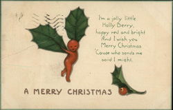 A Merry Christmas I'm a Jolly Little Holly Berry, Happy Red and Bright & I Wish You Merry Christmas Postcard Postcard