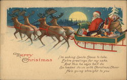 Santa Claus with Reindeer and Sleigh Toys Postcard Postcard