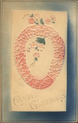 Easter Greetings - Embossed Pink Flowers in Shape of Egg Postcard Postcard