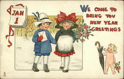 Jan. 1, We Come to Bring you New Year's Greetings Postcard