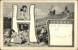 Little Girls Around an H Alphabet Letters Postcard Postcard