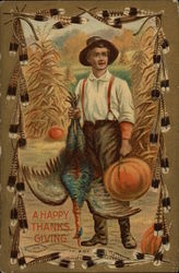 Young Man Celebrating Thanksgiving Postcard