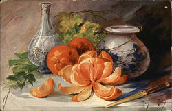 Still Life of Vase, Urn and Oranges Art Postcard Postcard