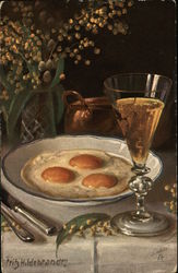 Still Life of Three Fried Eggs and Goblet of Beer Postcard