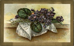 Greetings - Lace Handkerchief with Cut Violets Postcard